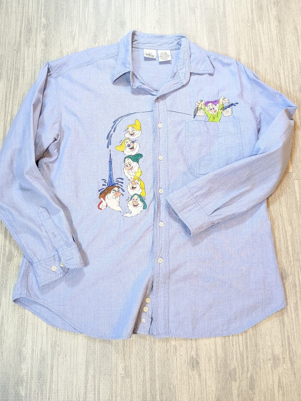 Vintage Disney Store Women's Seven Dwarfs Long Sleeve Button Down Blue Cotton L - Picture 3 of 10